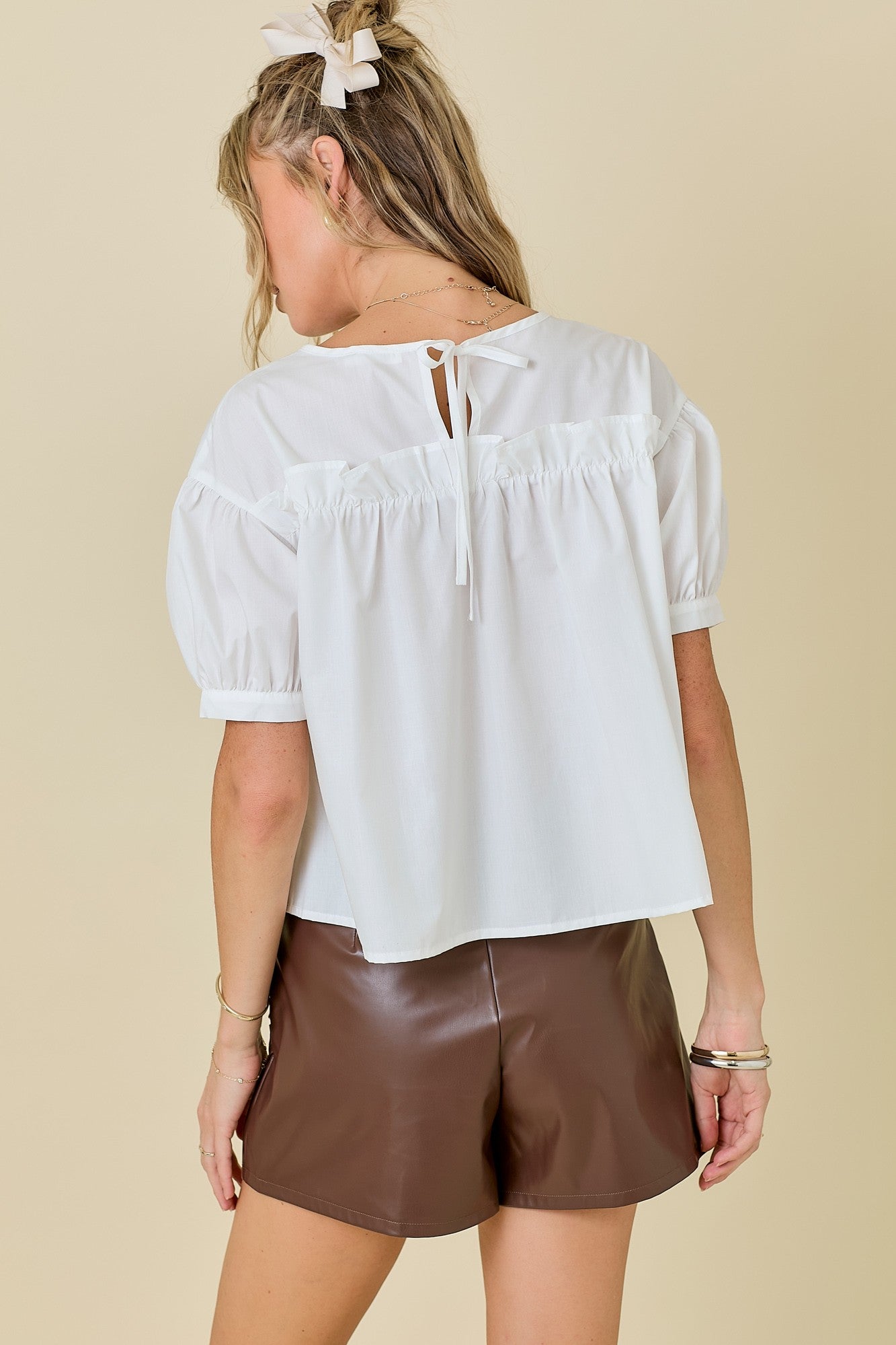 Poplin Blouse With Ruffle And Smocking Detai
