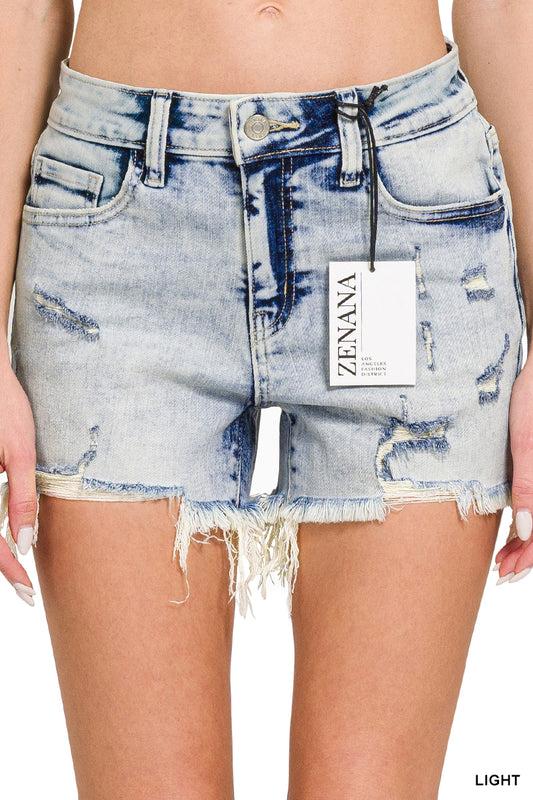 Acid Washed Distressed Hem Short