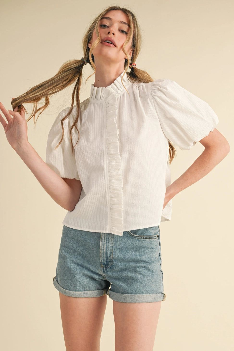 Striped Ruffle Button Down Top