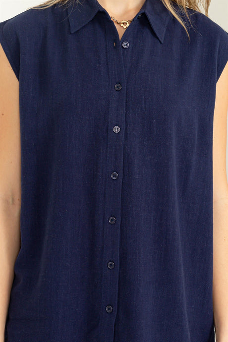 Linen Button Up Sleeveless Shirt