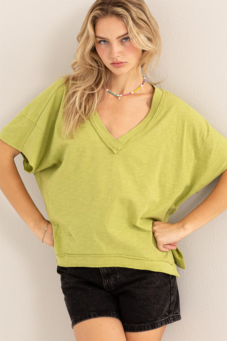 Raw Edge V Neck Oversized T-Shirt