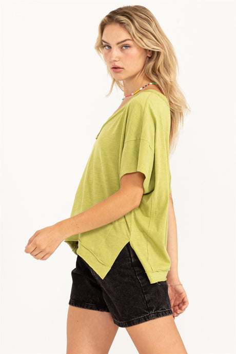 Raw Edge V Neck Oversized T-Shirt