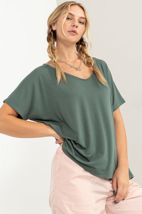 V-Neck Dolman Short Sleeve Top