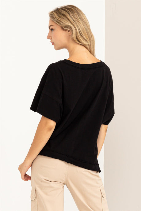 Raw Edge V Neck Oversized T-Shirt