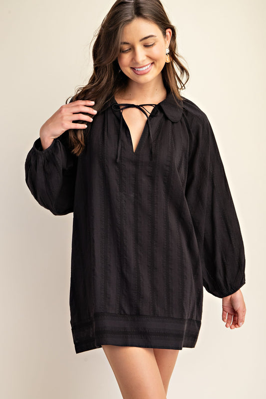 Artisan textured Balloon Sleeve Mini Dress
