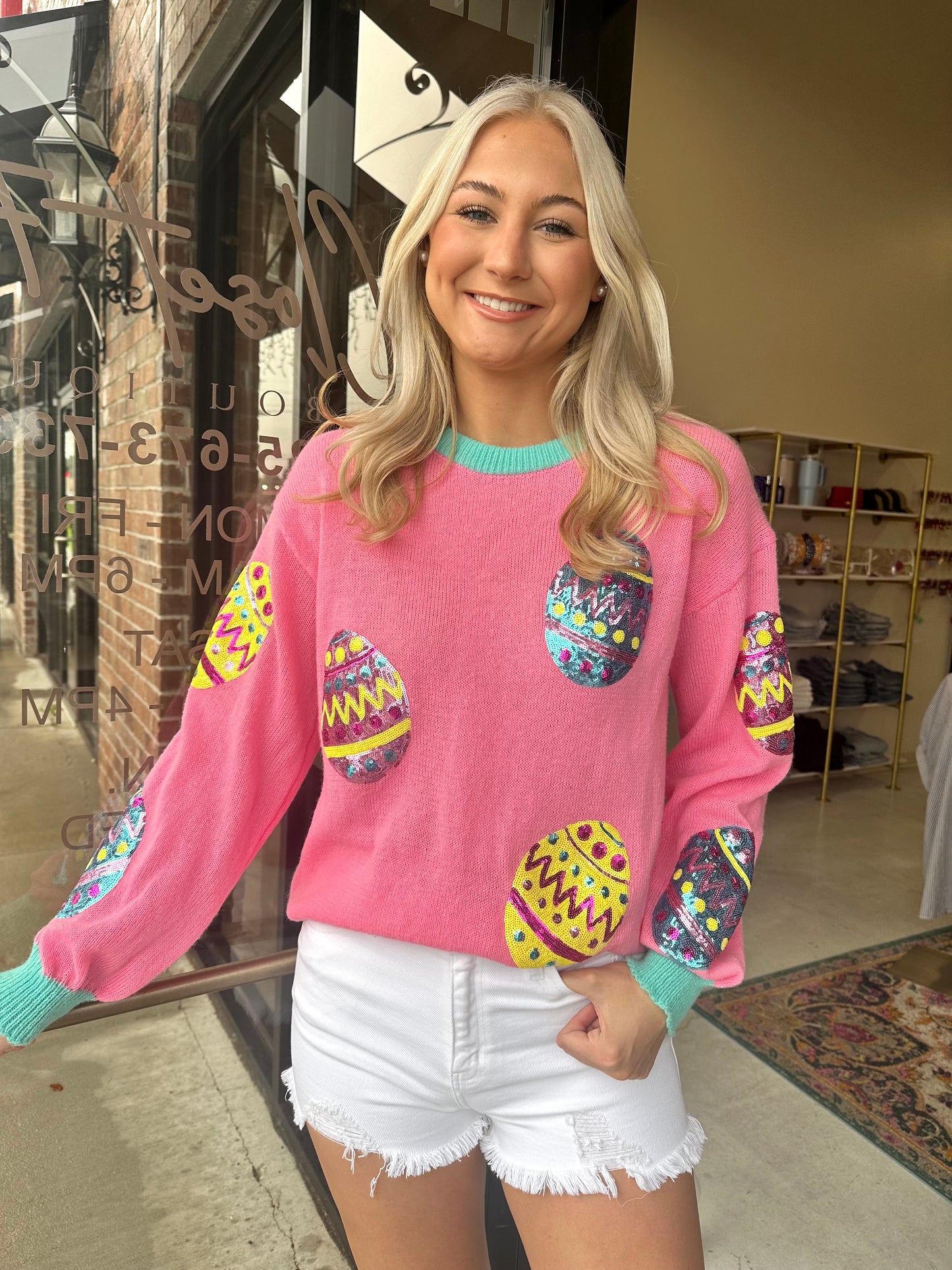 Sequin Easter Egg Patch Sweater