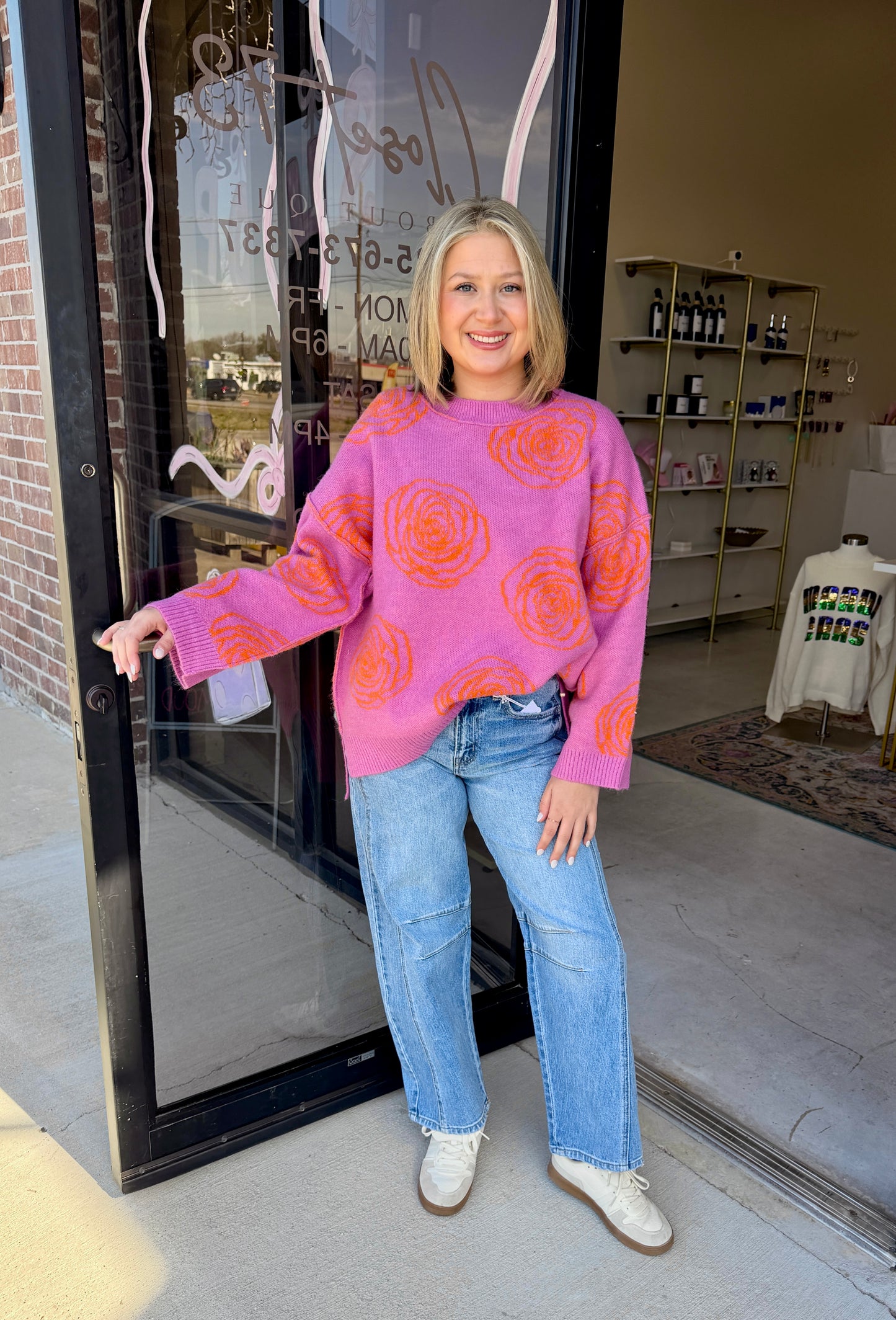 Acrylic Nylon wool Poly Rose Detail Oversized Sweater