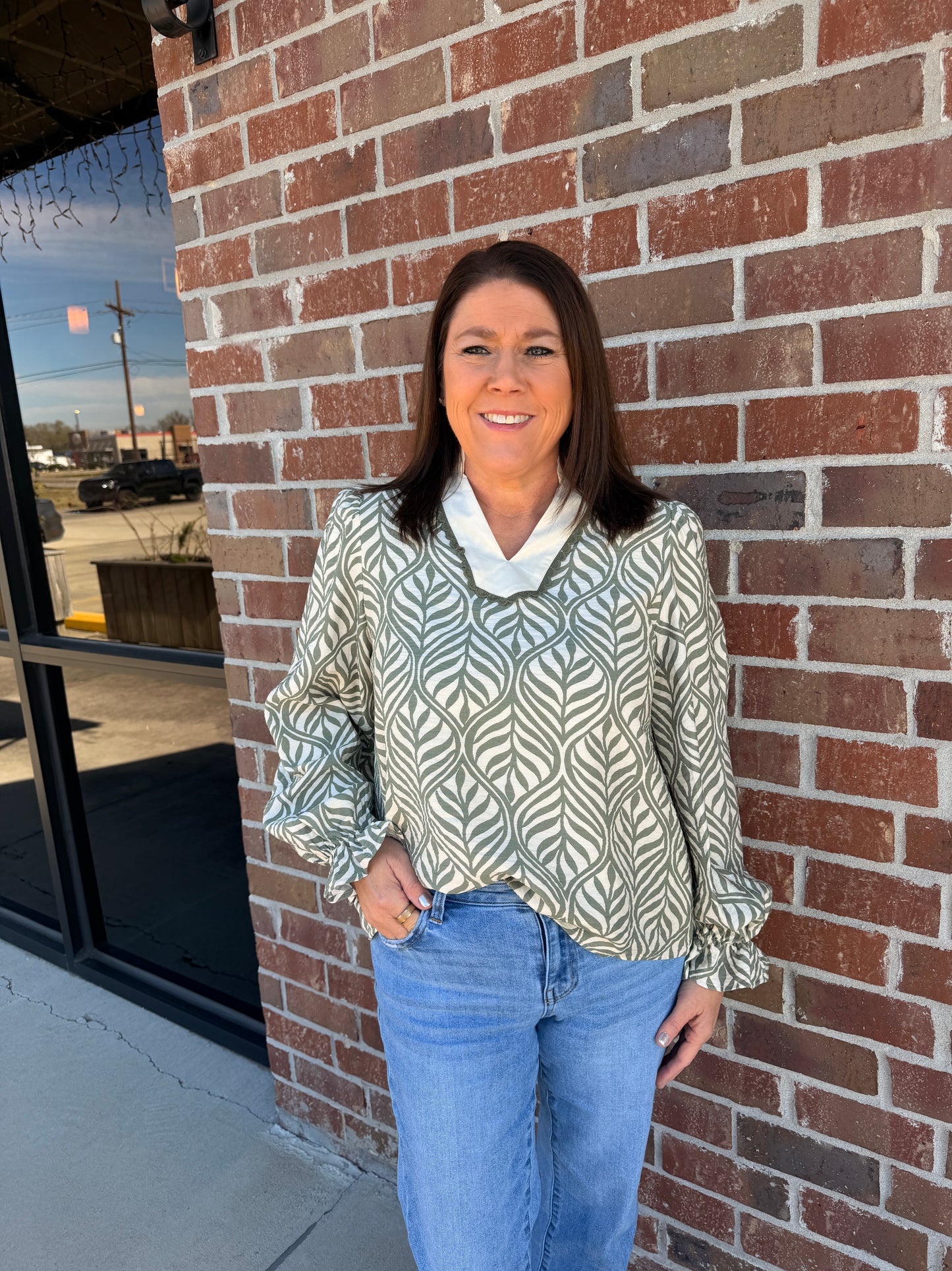 Forest Leaf Lace Puff Blouse