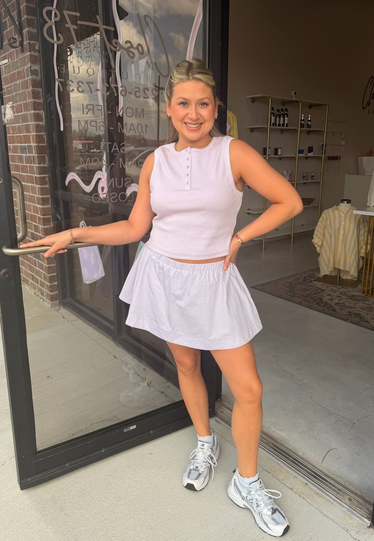 Front Placket Detail Sleeveless Mini Skort Set