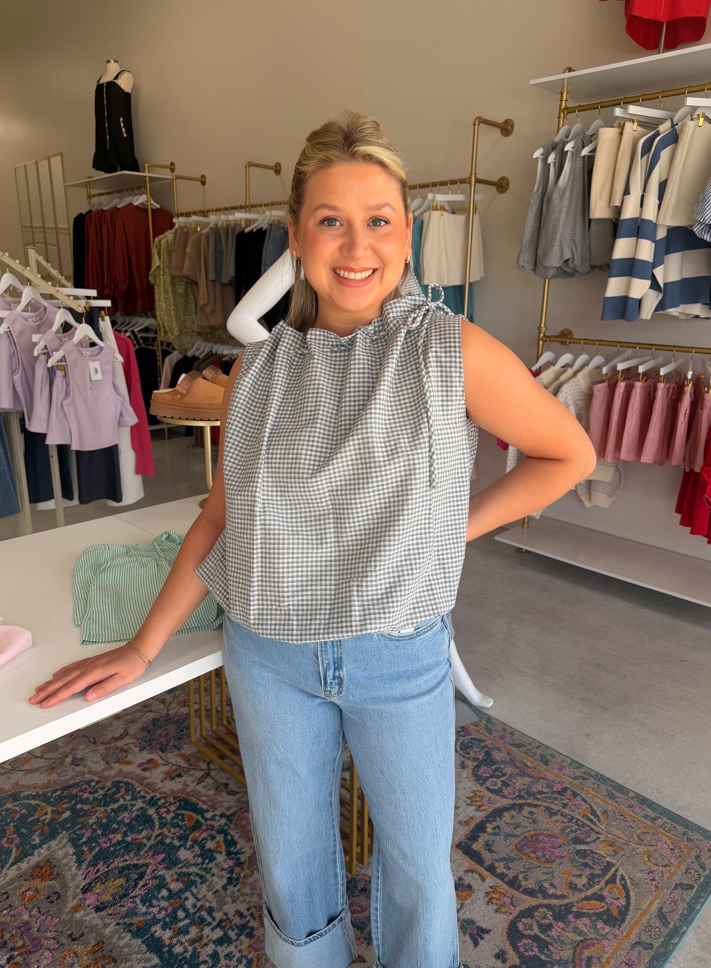 Checkered Sleeveless Bubble Top