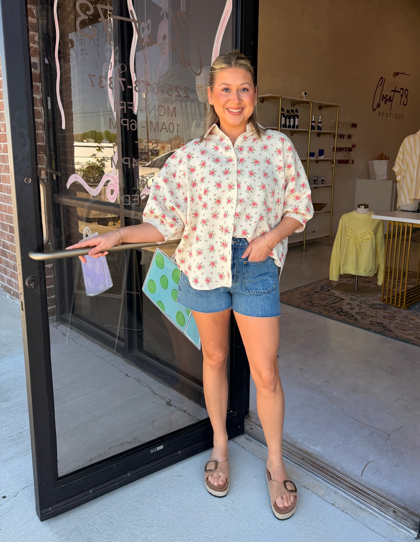 Flower Printed Top With Front Button