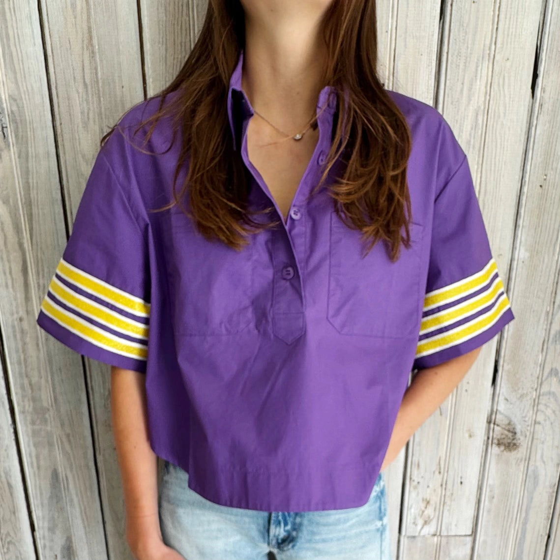 Poplin Stripe Sleeve Top