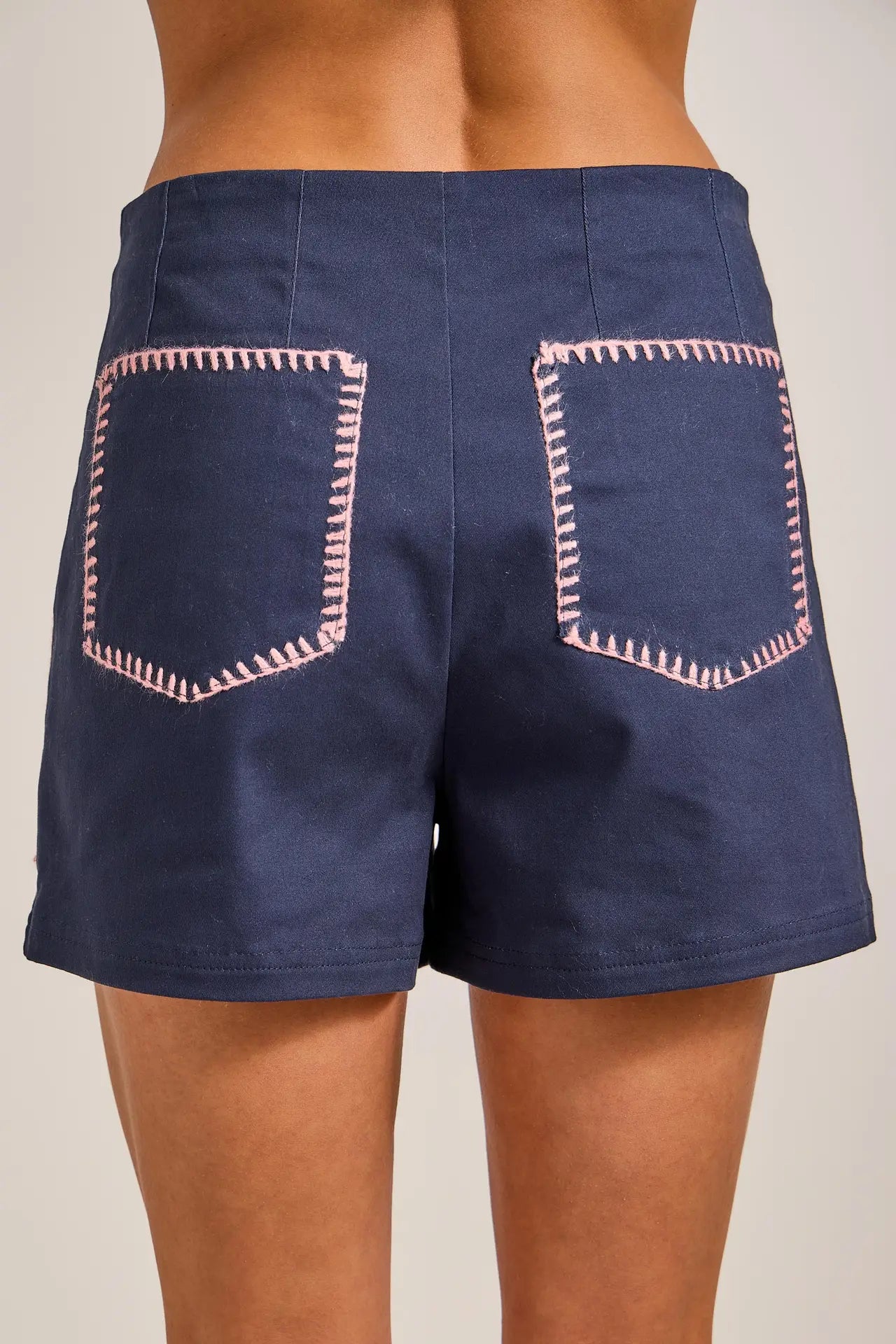 Nautical Contrast Stitch High-Waist Shorts