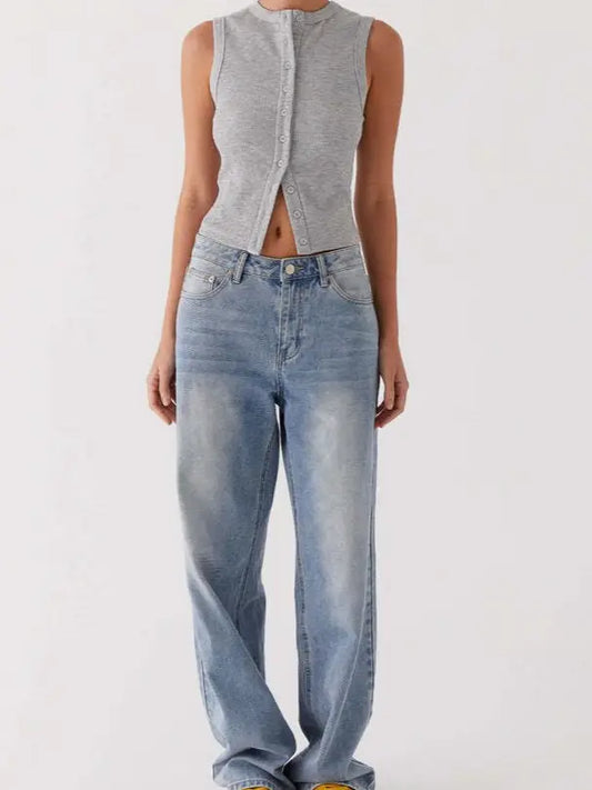 Ribbed Buttoned Tank Top