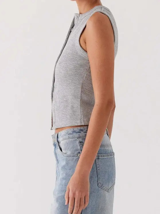 Ribbed Buttoned Tank Top
