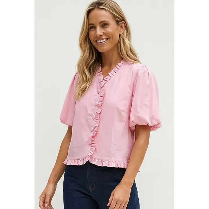 Ruffle Detail Bubble Sleeve Top