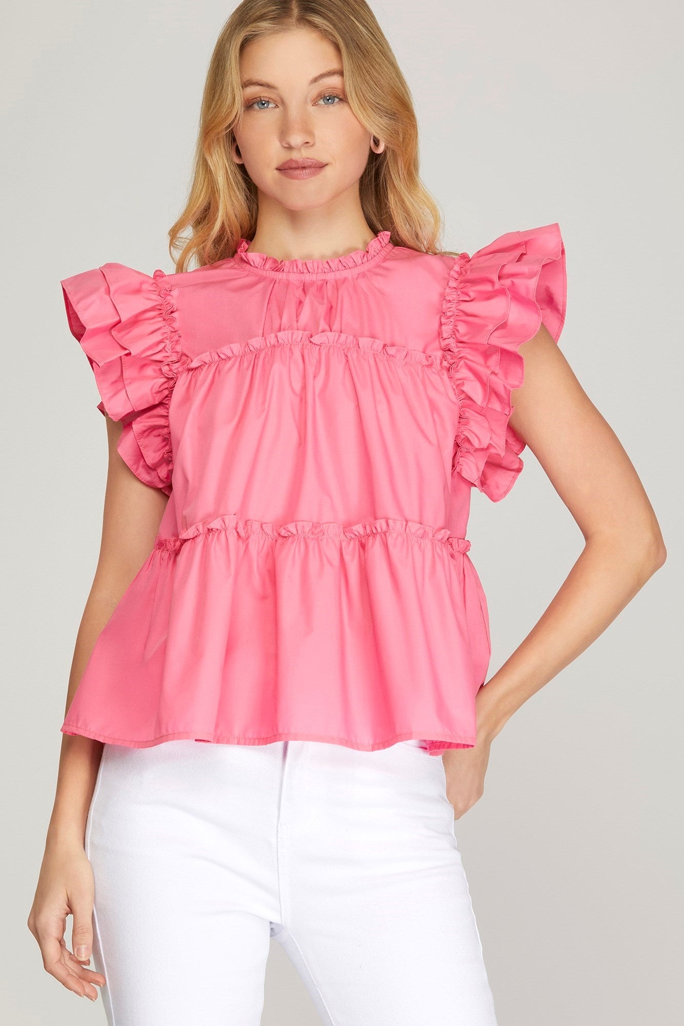 Flutter Sleeve Tiered Woven Top