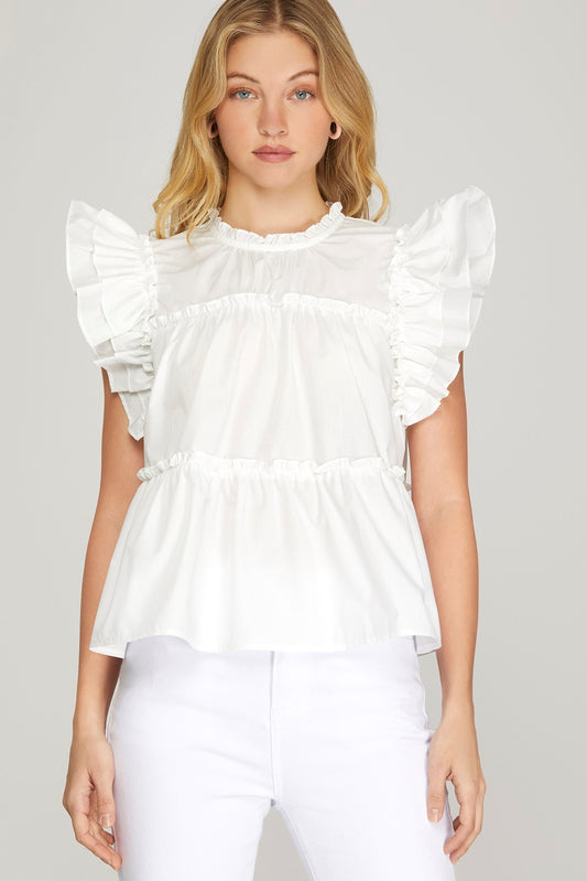 Flutter Sleeve Tiered Woven Top