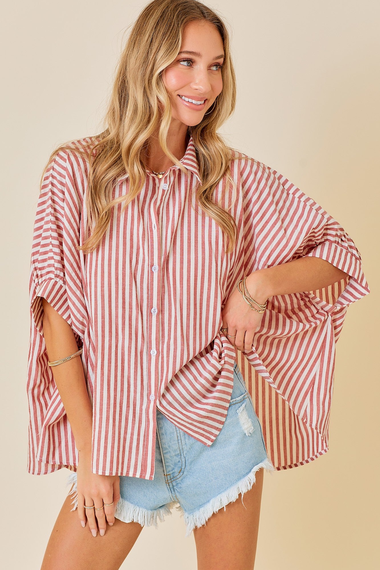 Oversized Button Down Striped Shirt