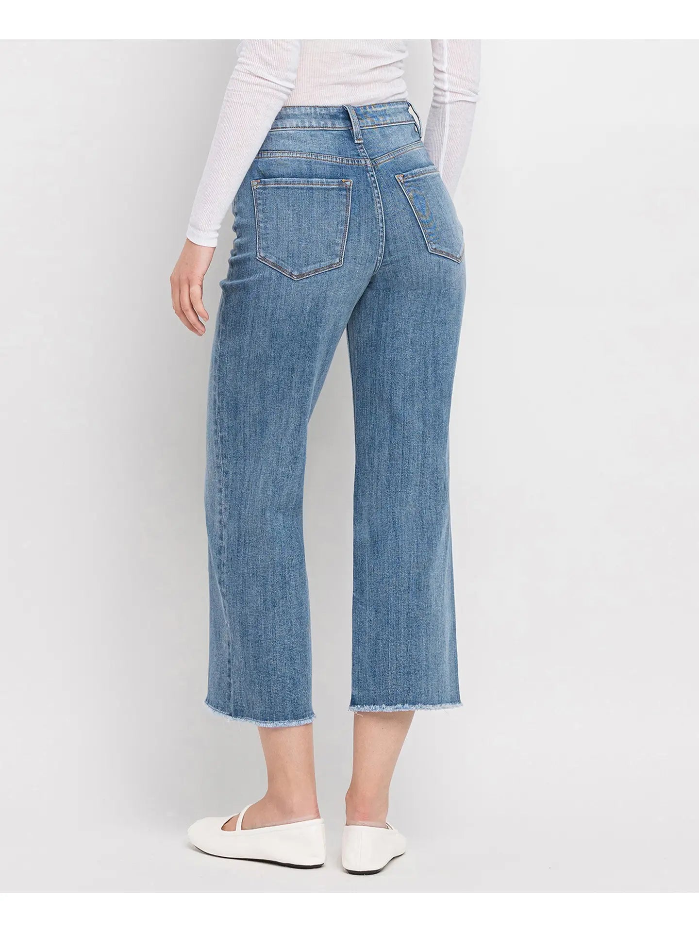 VERVET Super High Rise Raw Hem Crop Wide Leg Jeans