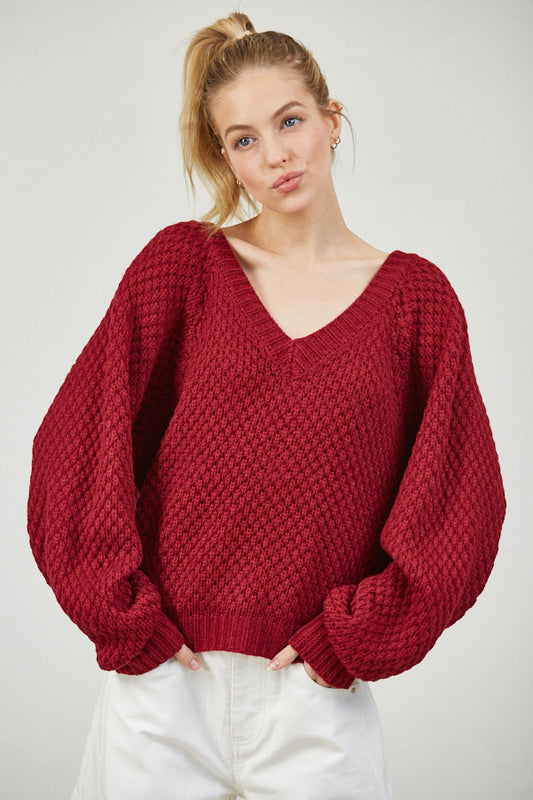 V-Neck Wide Sleeve Knit Sweater