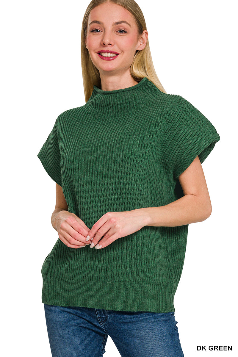 Power Shoulder Mock Neck Sweater