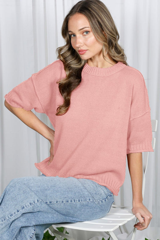Crew Neck Casual Drop Shoulder Knitted Sweater