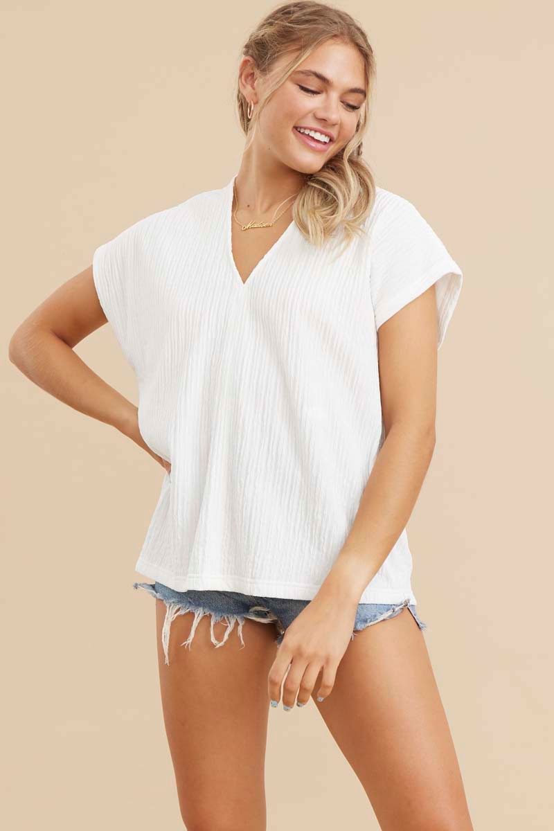 Textured V-neck Top