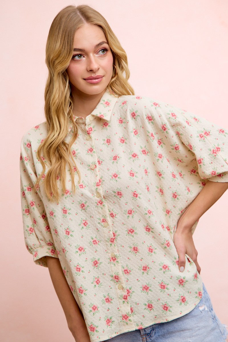 Flower Printed Top With Front Button