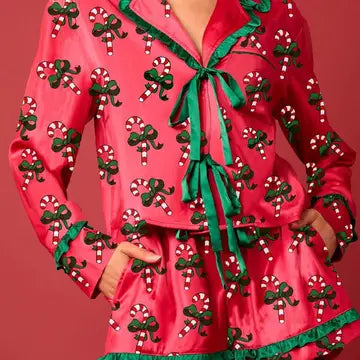 Candy Cane Print Holiday Pajama Set