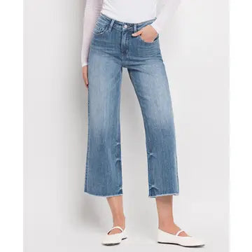 Vervet High Rise Raw Hem Crop Wide Leg Jeans