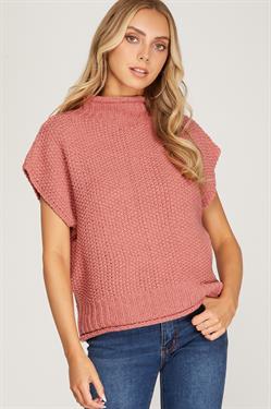 Sleeveless Mock Neck Knit Sweater