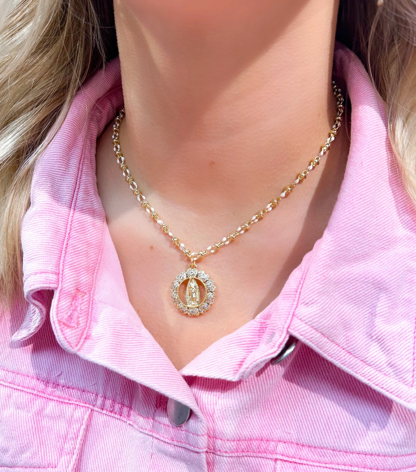 TS-Mother Mary Enamel Necklace