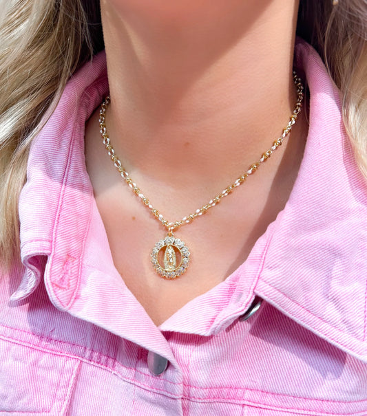 TS-Mother Mary Enamel Necklace