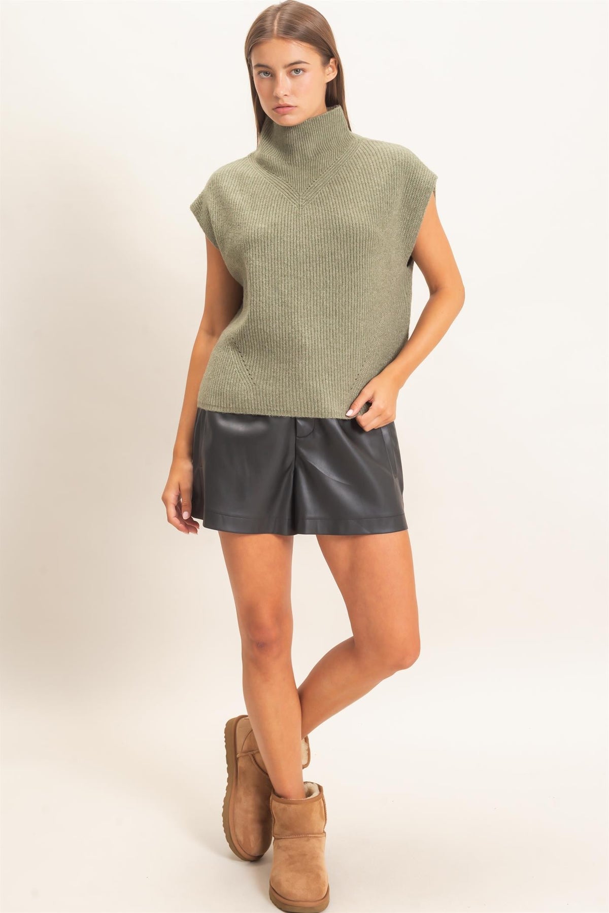 Ribbed Mock Neck Sweater Vest