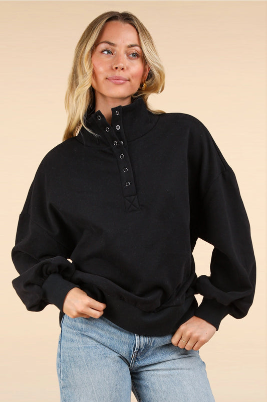 Balloon Sleeve Half Button Sweater