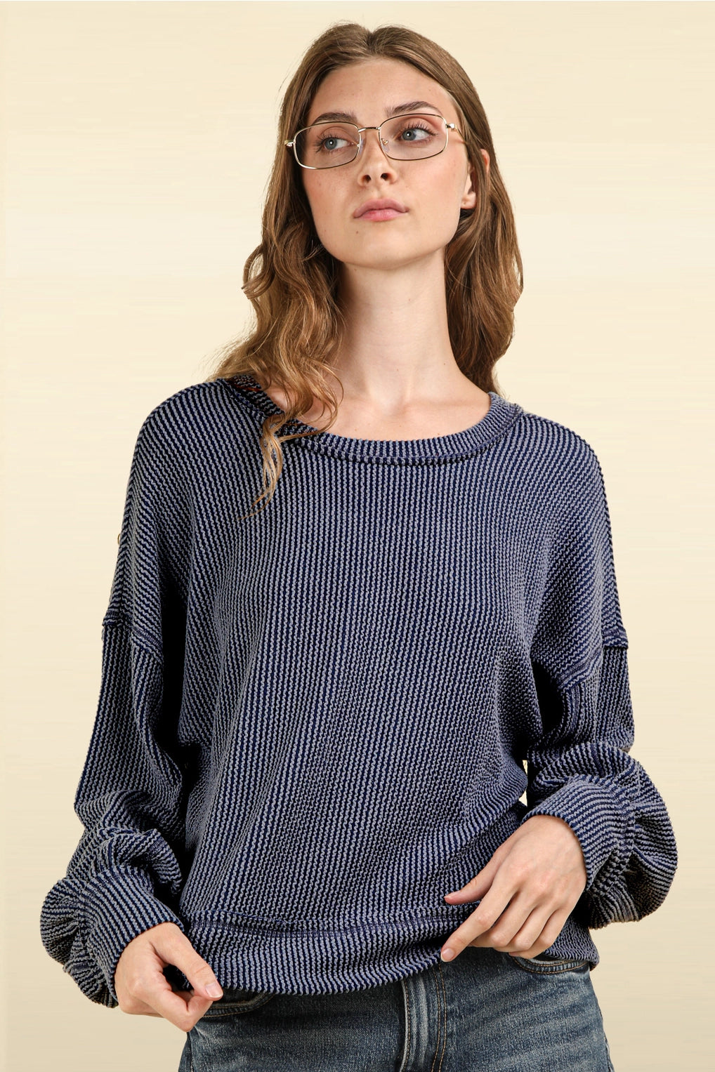 Two Toned Ribbed Oversized Soft Knit Sweater